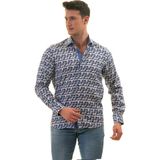 Exve Exclusive Mavi Beyaz Yaprak Baskılı Karton Kutulu Slim Fit Uzun Kol Erkek Gömlek - 3XL