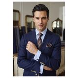 Exve Exclusive Mavi Duble Manşet Slim Fit Gömek ile Kahverengi Kravat, Kol Düğmesi ve Mendil 4'lü Hediyelik Kutulu Set