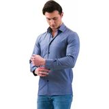 Exve Exclusive Mavi Lacivert Oxford Geçişli 100% Pamuk Slim Fit Uzun Kol Erkek Gömlek - XL