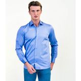 Exve Exclusive Mavi Sade 100% Pamuk Saten Slim Fit Uzun Kol Erkek Gömlek