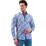 Exve Exclusive Mavi Şal Desen Baskılı Tasarım Slim Fit Uzun Kol Erkek Gömlek - 2XL