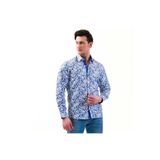 Exve Exclusive Mavi Şal Desen Baskılı Tasarım Slim Fit Uzun Kol Erkek Gömlek