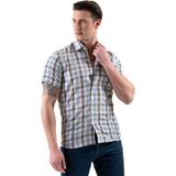 Exve Exclusive Mavi Siyah Beyaz Ekose Kareli Slim Fit Kısa Kollu Yazlık Gömlek