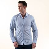 Exve Exclusive Mavi Üzerine Beyaz Kendinden Desenli Elegant Pamuk Slim Fit Erkek Gömlek