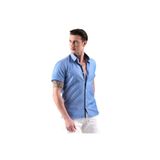 Exve Exclusive Mavi Yaka Ve Göğüs Içi Puantiye Detaylı Oxford Pamuk Slim Fit Kısa Kollu Yazlık Gömlek