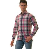Exve Exclusive Pembe Gri Mavi Kareli Karton Kutulu Slim Fit Uzun Kol Erkek Gömlek