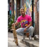 Exve Exclusive Pembe Üzerine Renkli Kaykaycı Figürlü ve Skate Yazılı Erkek Tişört Pamuk Penye T-Shirt - 2XL