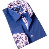 Exve Exclusive Saks Mavi Yaka Içi Şal Desen Fransız Duble Manşet Kol Düğmeli Hediye Karton Kutulu Gömlek - 2XL