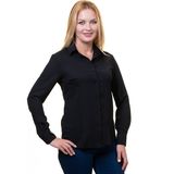Exve Exclusive Siyah Basic Sade Tek Renk Uzun Kollu Kadın Gömlek - 2XL
