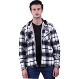 Exve Exclusive Siyah Beyaz Ekose Kareli Kapüşonlu Içi Yün Kürklü Kışlık Oduncu Ceket Gömlek - XL