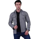 Exve Exclusive Siyah Beyaz Kazayağı Desenli Kapüşonlu Çift Cep Yünlü Kışlık Oduncu Ceket Gömlek - XL