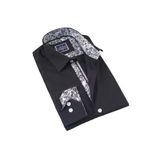 Exve Exclusive Siyah Beyaz Yaka ve Manşet içi Şal Desenli Slim Fit Erkek Gömlek