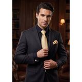 Exve Exclusive Siyah Duble Manşet Slim Fit Gömek ile Bej Kravat, Kol Düğmesi ve Mendil 4'lü Hediyelik Kutulu Set - Siyah - Bej - 3XL