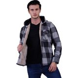 Exve Exclusive Siyah Gri Ekose Dama Kareli Kapüşonlu Içi Yün Kürklü Kışlık Oduncu Ceket Gömlek - XL