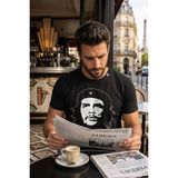 Exve Exclusive Siyah Üzerine Beyaz Che Guevara Portre Baskılı Erkek Tişört Pamuk Penye T-Shirt