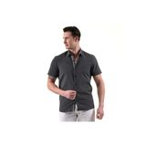 Exve Exclusive Siyah Üzerine Beyaz Puantiye Noktalı Yaka Içi Deataylı Pamuk Slim Fit Kısa Kollu Yazlık Gömlek