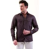 Exve Exclusive Siyah Üzerine Kırmızı Puantiyeli Balıksırtı Yünlü Kışlık Cep Detaylı Western Slim Fit Gömlek - 2XL