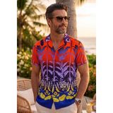 Exve Exclusive Turuncu Mavi Mor Sarı Geçişli Etnik Doğal Nefes Alan Viskon Rahat Kısakol Yazlık Soft Hawaii Gömlek - XL