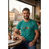 Exve Exclusive Yeşil Üzerine Renkli ve 3 Boyutlu Nakışlı Harflerle Istanbul Yazılı Erkek Tişört Pamuk Penye T-Shirt