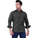 Exve Exclusive Zümrüt Yeşili Flamlı Dokuma Slim Fit Western Gömlek