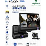 Exvol 3 Kameralı Araç İçi Kamera 1080P HD 170 Derece Görüş Açılı Park ve Yol Kaydı İçin