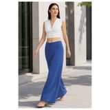 exxit collection Beli Lastikli Kadın Mavi Pantolon Geniş Paçalı İç Göstermeyen Kumaş - Kadın Tesettür Kumaş Pantolon