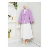 exxit collection Kadın Tesettür Keten Önü Bağlamalı 2 Bağcıklı Modern Şık Etek Üsttü Lila Kimono Gömlek