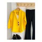 exxitcollection Kadın ABS Boyfriend Uzun Basic Sarı Tesettür Gömlek