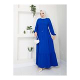 exxitcollection Kadın Ayrobin Saks Mavi Şık ve Rahat Kesim Kumaş Boydan Tesettür Elbise