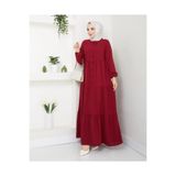 exxitcollection Kadın Ayrobin Şık ve Rahat Kesim Kumaş Boydan Bordo Tesettür Elbise