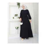 exxitcollection Kadın Ayrobin Siyah Şık ve Rahat Kesim Kumaş Boydan Tesettür Elbise