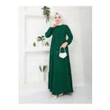 exxitcollection Kadın Ayrobin Yeşil Şık ve Rahat Kesim Kumaş Boydan Tesettür Elbise