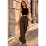exxitcollection Kadın Kahverengi Pantolon Uzun Palazzo Düz Bol Uzun Paça Pantolon