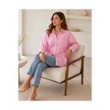 exxitcollection Kadın Pamuklu Keten Açık Pembe Gömlek - Oversize Salaş Uzun Kollu Cepli Kadın Tesettür Gömlek Overshirt