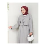 exxitcollection Kadın Sofia Keten Tesettür Gri Üç Bağlamalı Etekli Kimono Takım