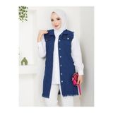 exxitcollection Kadın Tesettür Cep Detaylı Şık Rahat Kesim Yumuşak Dokulu Lacivert Kot Yelek Tesettür Kolsuz Yelek Ceket