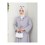 exxitcollection Kadın Tesettür Gofre Kumaş Gri Crop Bağlamalı Şık Modern Etekli İkili Kimono Takım