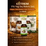 EXXTREM Doğal Saç Bakım Seti Argan yağı - Badem Yağı - Çam Terebentin Esansı | 3x50 ml Adet