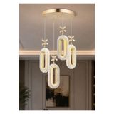 EY-EL TASARIM 4 LÜ DEFNE ROSE GOLD 3 RENK MODLU KRİSTAL DESENLİ LEDLİ SARKIT AVİZE
