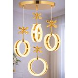 EY-EL TASARIM 4'LÜ ALYANS GOLD 3 RENK MODLU KRİSTAL TAŞLI LED AVİZE