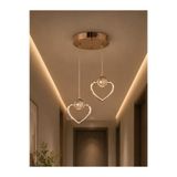 EY-EL TASARIM İKİLİ KALP 3 RENK MODLU KRİSTAL TAŞLI LEDLİ SARKIT AVİZE
