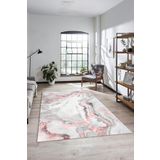EY HOME Dijital Baskılı Kaymaz Taban Yıkanabilir Mermer Desen Üçlü Yatak Odası Takımı, -PEMBE, MERMER-26