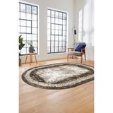 EY HOME Sade Motifli Çerçeve Desen Modern Yıkanabilir Yolluk Mutfak Oval Salon Halısı