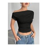 eybetsa asimetrik yaka büzgülü crop bluz