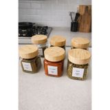 EYD 6 Adet 300ML Bambu Kapaklı Baharat Kavanozu Bambu Baharatlık Cam Kavanoz Ve Etiket