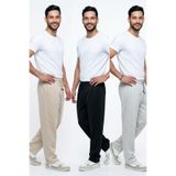 EydaMoon Erkek 3'lü Paket Baggy Kesim Bel Lastikli Bol Paça Pike Kumaş Rahat Kalıp Pantolon