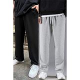 EydaMoon Erkek Baggy Siyah-gri 2 Adet Oversize Bol Paça Eşofman Altı