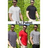 Eydamoon Erkek Çoklu Paket Regular Likralı Kumaş %100 Pamuklu Bisiklet Yaka Kısa Kollu T-Shirt - Çok Renkli - 2XL