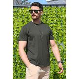 Eydamoon Erkek Haki Regular Likralı Süprem Kumaş %100 Pamuklu Bisiklet Yaka Kısa Kollu T-Shirt - 2XL