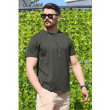 EydaMoon Erkek Haki Regular Likralı Süprem Kumaş %100 Pamuklu Bisiklet Yaka Kısa Kollu T-shirt